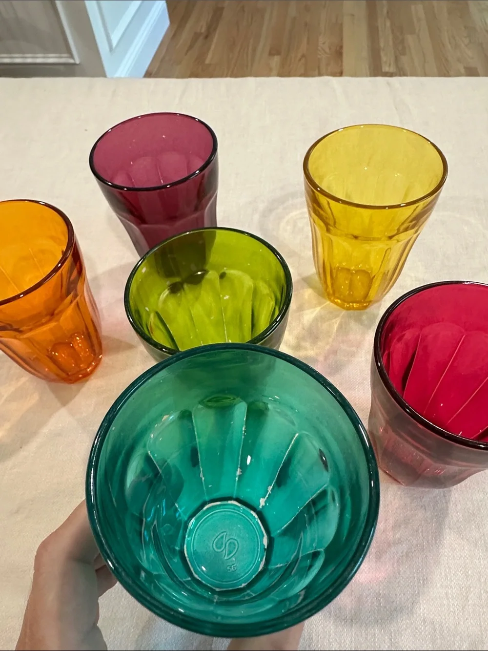 Set of 6 Vintage Multi Jewel Tone Color Pasabahce Palaks Glasses Cups Glass